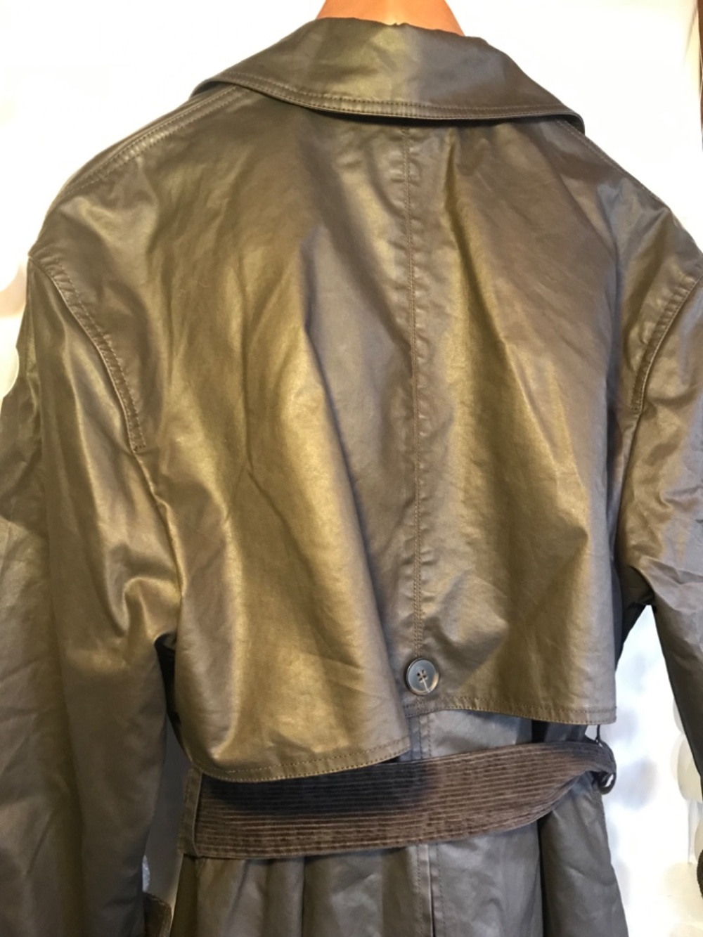 Zara Trench Cordoroy Cuffs Coat Waxing and Dark Brown Long Belted NWT - Picture 13 of 16